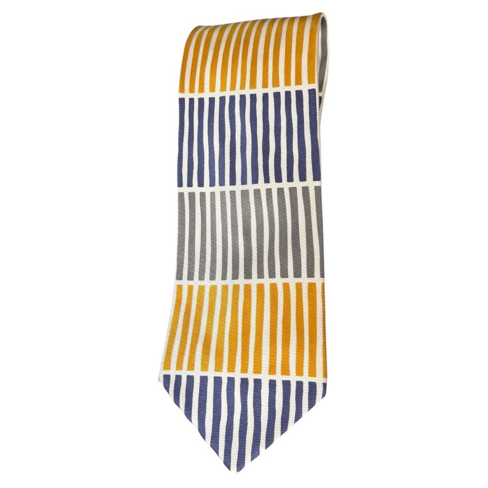 Lancetti Milano‎ Striped Necktie - Gold, Blue, Gray Vertical Stripes